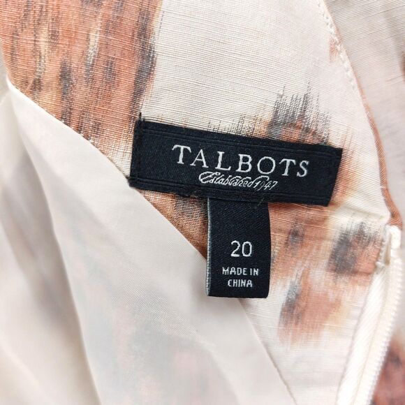 Talbots Dress Womens 20 Brown Beige Floral V Neck Sleeveless Linen Silk Pockets - Picture 12 of 13